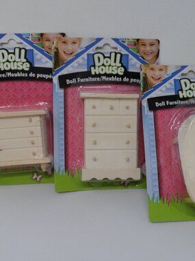Doll House Furniture - (2) Dressers & Table - Unfinished Wood Type